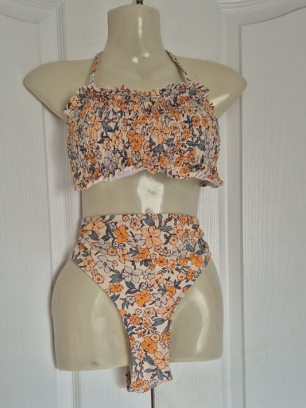 Victoria's Secret Soft Floral Peach, Orange Two-Piece High Waist Bikini Set